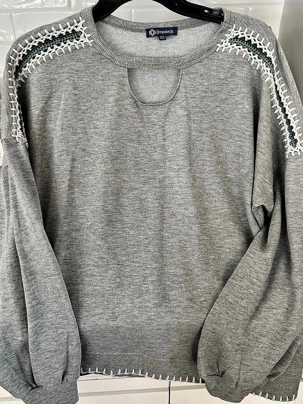 Democracy Embellished Sleeve Gray Sweater Large